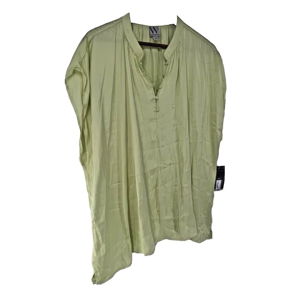 NWT Worthington $49 Plus Size 2X Lime Yellow‎ oversized Satin looking Blouse Top